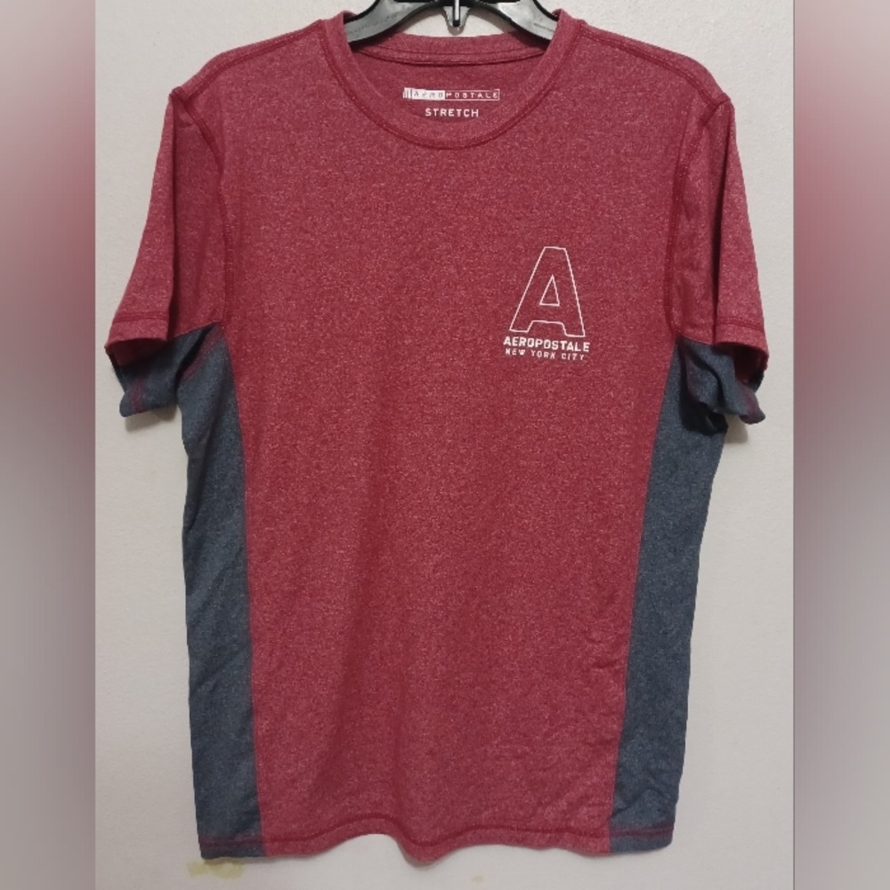 Aeropostale T-Shirt Stretch Men's Size Medium Red & Gray NY City 100% Cotton